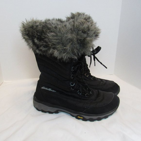 Eddie Bauer Shoes - Eddie Bauer Thermafill Black Lace Up Faux Fur Trim Winter Snow Boots